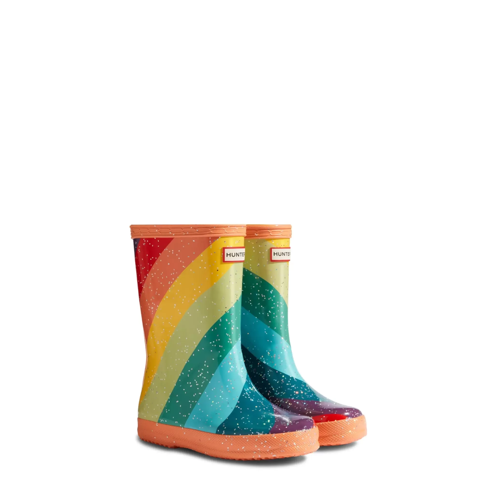 Hunter Kids First Glitter Stripe Rain Boots OptimisticOrange Cheap